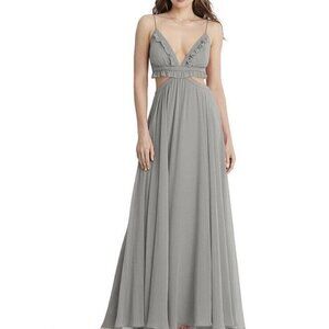 Lovely Lux Sz 10 Chiffon Maxi Dress Dusk Blue V- Neck Cut Outs Prom Wedding